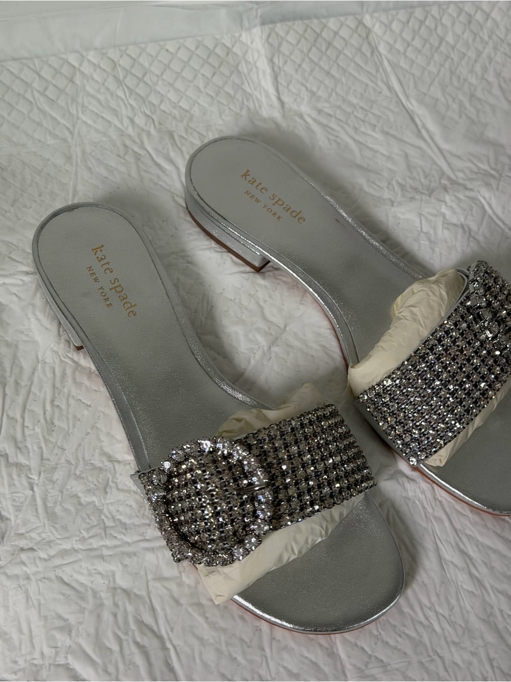 kate spade Silver Crystal Buckle Slide Sandals - Picture 1 of 5